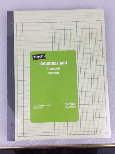 Staples® Columnar Pads, 4 Columns, 8-1/2&#034; x 11&#034;, 2/Pack - New - Unopened