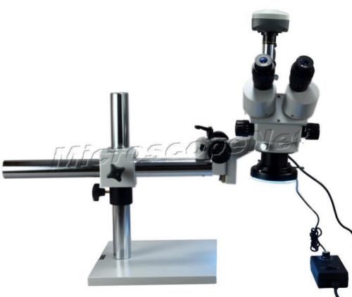 144 LED Trinocular Zoom Boom Stand Stereo 3.5X-90X Microscope+5.0MP USB Camera