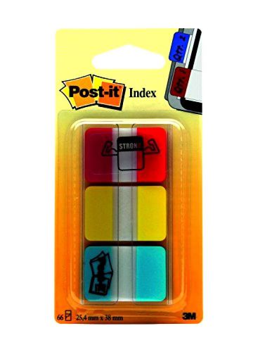 Post-it Tabs with On-the-Go Dispenser, 1-Inch Solid, Red, Yellow, Blue, 22-Tabs/