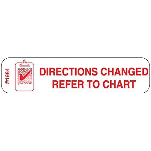 PHARMEX 1-98 Permanent Paper Label, &#034;DIRECTIONS CHANGED&#034;, 1 9/16&#034; x 3/8&#034;, White