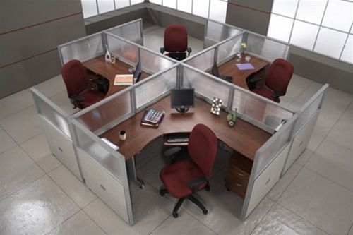 Office Cubicles Workstation Cluster of 4 with Glass Privacy Panels 2 x 2