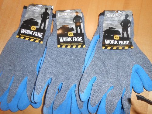 LOT / 3 PAIRS !!! ALL PURPOSE Men&#039;s WORK GLOVES  LATEX COATED  KNIT NEW O/S