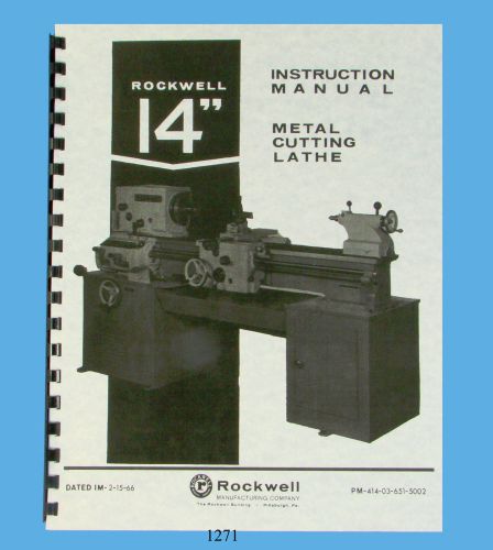 Rockwell 14&#034; lathe operation, service, &amp; parts list manual  early version  *1271 for sale