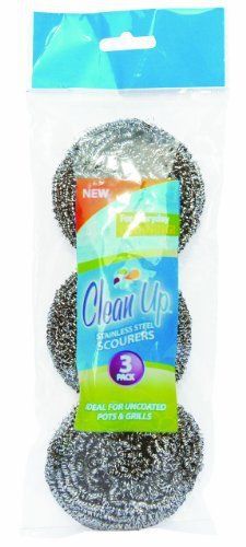 Clean Up Stainless Steel Scourers in Poly Bag, 3-Pack