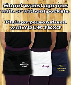 Custom Printed Half Size WAIST APRON - Pocket Or Plain Bar Cafe Waiter Waitress