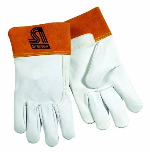 Steiner 0228M TIG Gloves, Pearl Grain Goatskin Unlined 2-Inch Rust Cuff, Medium