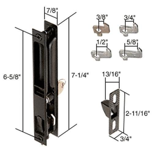 Black keyed flush mount sliding glass door latch with 6-5/8&#034; screw holes c1033 for sale