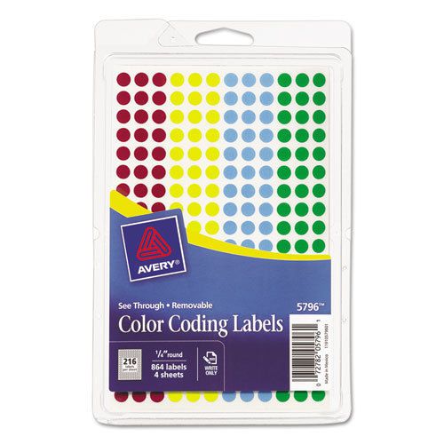 See Through Removable Color Dots, 1/4 dia, Assorted Colors, 864/Pack