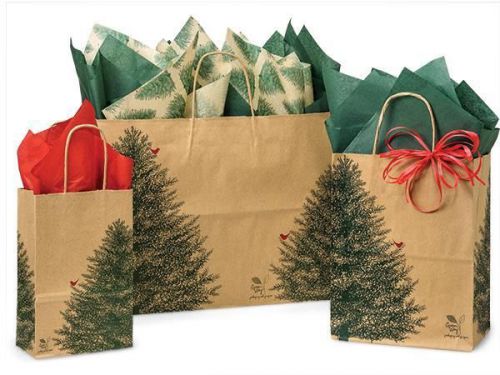 125 Evergreen Tree Christmas Shopping Gift Bags Assortment Wholesale Cardinal