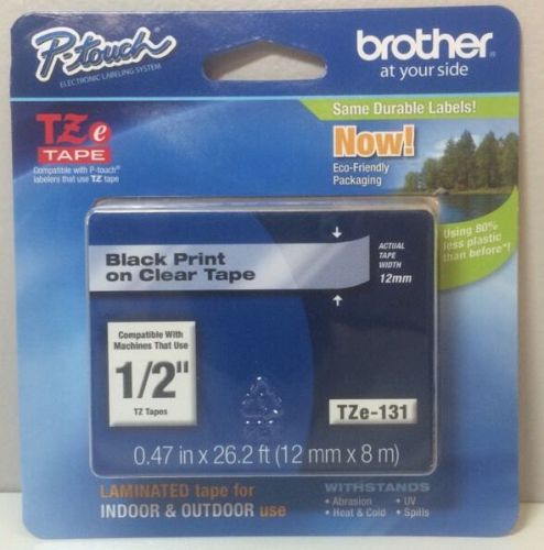 Brother TZe131 Black on Clear 1/2-Inch Labeling Tape (26.2 Feet) - Retail Pac...