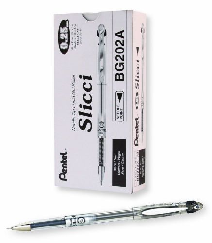 Pentel Arts Slicci 0.25 mm Extra Fine Gel Pen Black Ink Box of 12 (BG202-A)