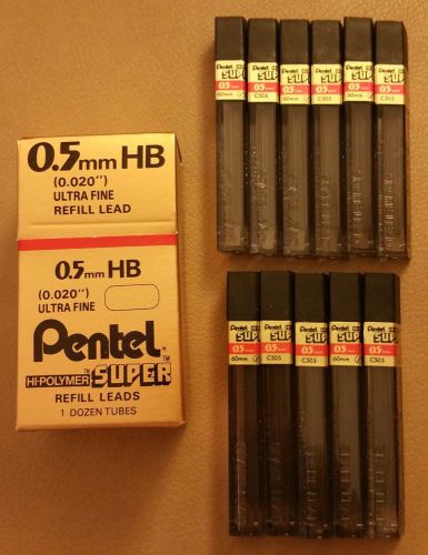 NEW BOX OF 11 TUBES PENTEL C505-HB 0.5MM SUPER HI-POLYMER REFILL LEAD (132 LEAD)