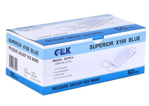 CLK MEDICAL SUPPLY ME3396B Superior X100 Ear Loop Procedure Face Masks, Easy Bre