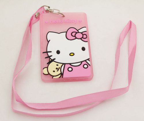 Cute pink Hello Kitty Lanyards Silicone Credit ID Card Badge Tag Holder