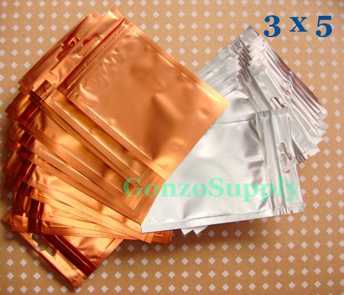 100PC 3x5&#034; Metallic Copper/Clear Foil Ziplock Mylar Bags-Resealable Food Safe