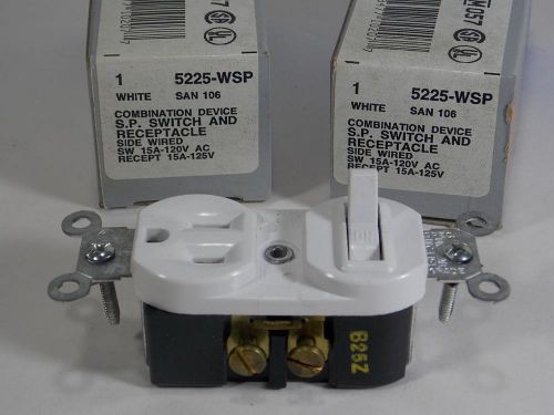 NEW LOT OF 2 LEVITON 5225-WSP COMBINATION TOGGLE AND OUTLET WHITE COLOR 15A-125V