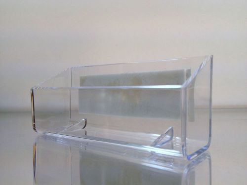 Clear plastic business card holder display with an ADDHESIVE STRIP
