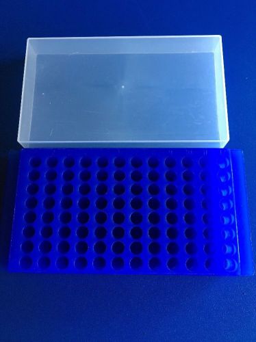 1 microcentrifuge tube rack polypropylene 96-place.reversible with lid. blue for sale