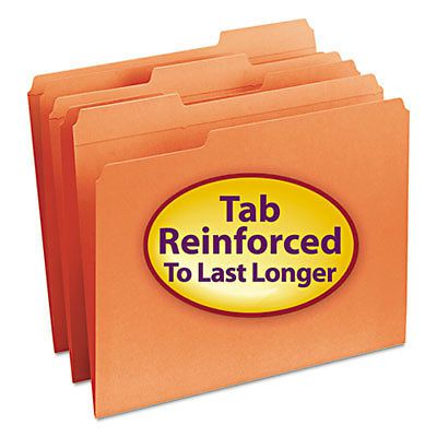 File Folders, 1/3 Cut, Reinforced Top Tab, Letter, Orange, 100/Box