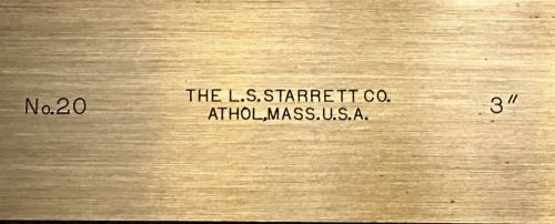 Starrett No. 20 / 50130 Hardened Steel 3&#034; Machinist Square