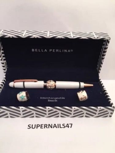 New Beautiful 4&#034; White Bella Perlina Writing Pen Interchangeable Beads Gift Box