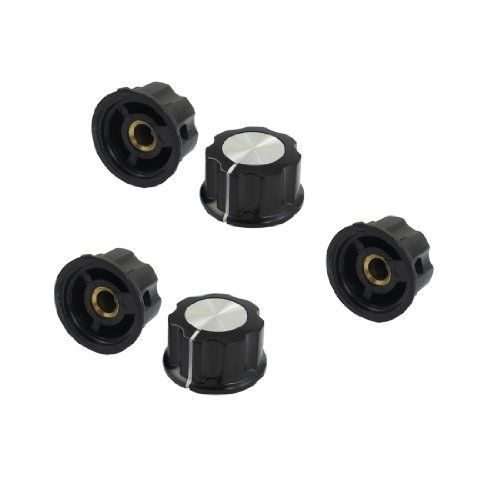uxcell 5 Pcs Black Silver Tone 24mm Top Rotary Knobs for 6mm Dia. Shaft