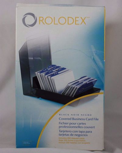 NEW ROLODEX Black Covered Business Card File, A-Z Tabs + 200 Sleeved Cards 67208