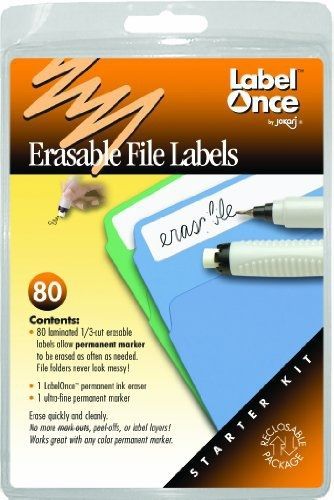 JOKARI Jokari Label Once Erasable File Labels Starter Kit with 80 Labels, Eraser