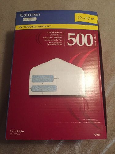 500 Colombian No. 9 Double Window Envelopes 3 7/8 by 8 7/8 Inch