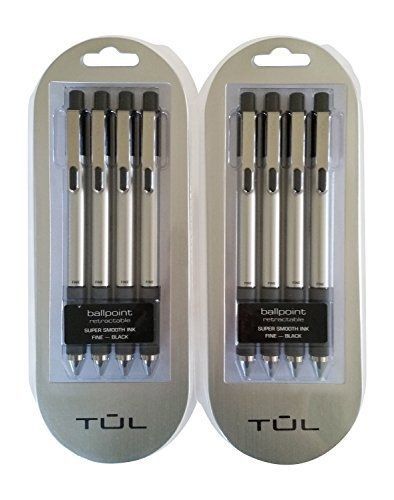TUL BP3 Ballpoint Retractable Pens Super Smooth Fine 0.8mm, Black Bundle (2