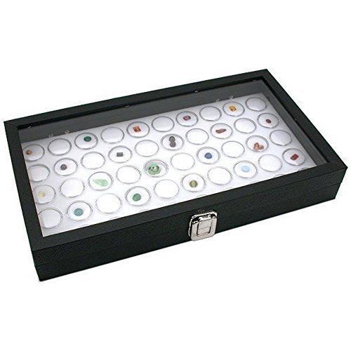 Glass Top Jewelry Display Case Box White 50 Gem Jars #4P3