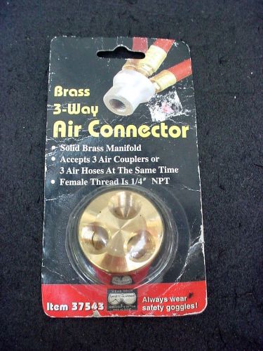 Brass metal pneumatic tools 3 way air hose connector manifold #37543 new in pack for sale