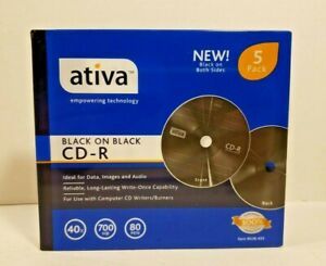 Ativa Blank Black on Black both side CD-R Disc 5 Pack Recordable Compact Disc N1
