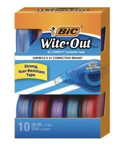 BIC Wite-Out Brand EZ Correct Correction Tape, 39.3 Ft / 12m - Pack Of 10