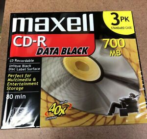 3 Pack Maxell Data Black CD-R 700 MB CD Recordable 80 Min.