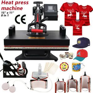 8 in 1 Heat Press Machine Digital Sublimation Transfer T-Shirts Mugs Hats 15x11&#034;