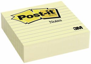 3M Post-it Lined Original Notes, 4 x 4 Inches, Canary Yellow, Pack of 12