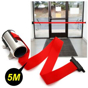 2x 5M Wall Mounted Queue Barrier Rope Posts Crowd Control Stainless Steel Belts