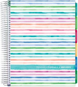 2021-2022 Dated Teacher Planner: 8.5&#034;x11&#034; Includes Page Tabs Watercolor Stripes
