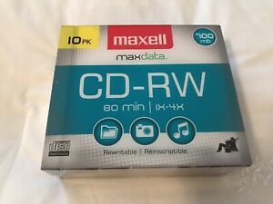 CDs, 10 Blank, Maxell, CD-RW in Jewel Cases