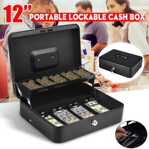 Portable Security Lockable ash Box Tiered Tray Money Drawer Safe Storage