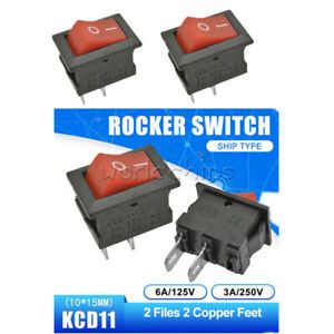 5/10PCS KCD11 AC 3A 250V Rocker Switch ON/OFF 2Pin Copper Feet Red Terminals