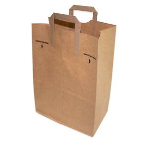 50 Paper Retail Grocery Bags Kraft with Handles 12x7x17 by Duro
