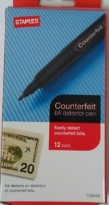 Staples Counterfeit Bill Detector Pens 12 Pack New