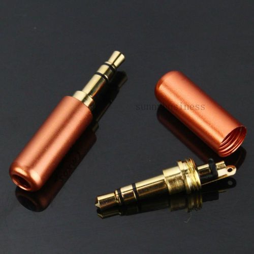 2pcs 3.5mm 3 Pole Male Repair headphone Jack Plug Metal Audio Soldering Orange