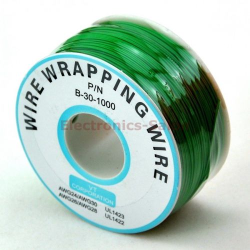 One Roll Green 30AWG Wire Wrapping Wire, Tinned Copper Solid, PVC insulation.