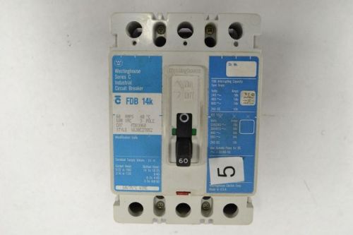 Westinghouse fdb3060 series c 3p 60a amp 600v-ac circuit breaker b256910 for sale