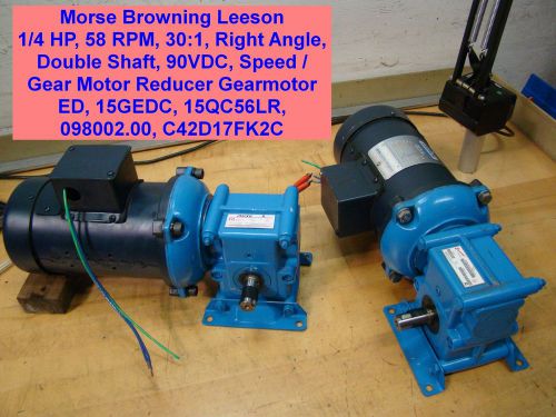 Morse browning leeson 1/4hp 58 rpm 30:1 right angle dc speed gear motor reducer for sale