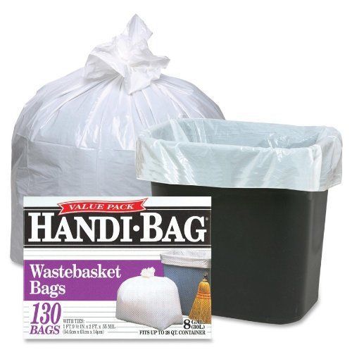 NEW ! Handi-Bag 8 Gallon Trash Bags White Garbage Bag  Low-Density WBIHAB6FW130