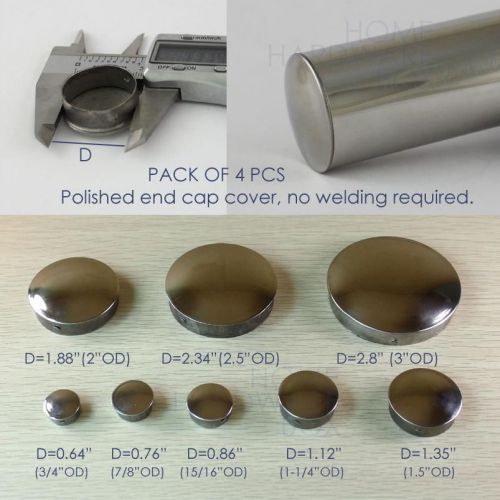 4 pc stainless steel round tube end cap push cover handrail tubing pipe 15/16&#034; for sale